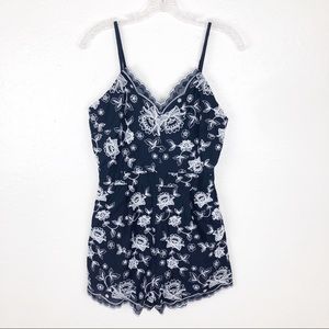 Altar’d State Floral Embroidered Navy Romper S